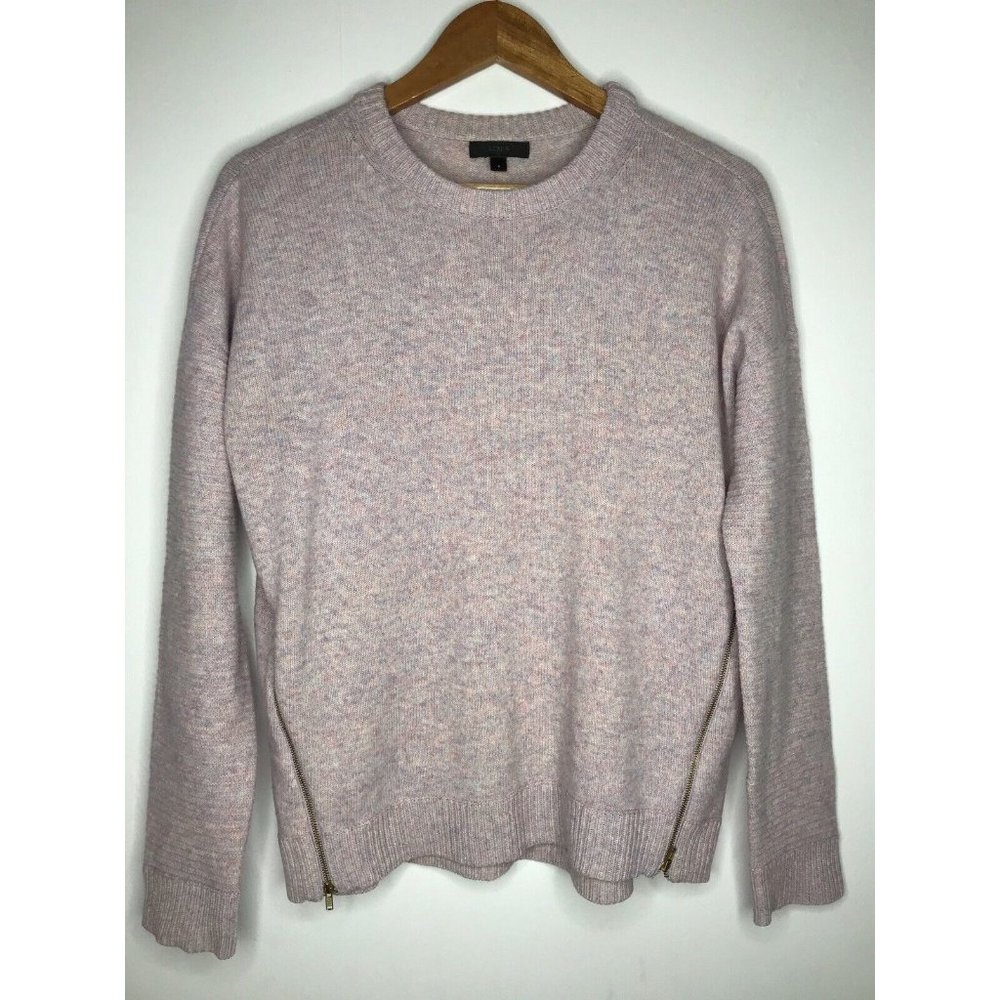 J. Crew Women's Small Pink Lavender 100% Wool Sweater with Full Side Zip